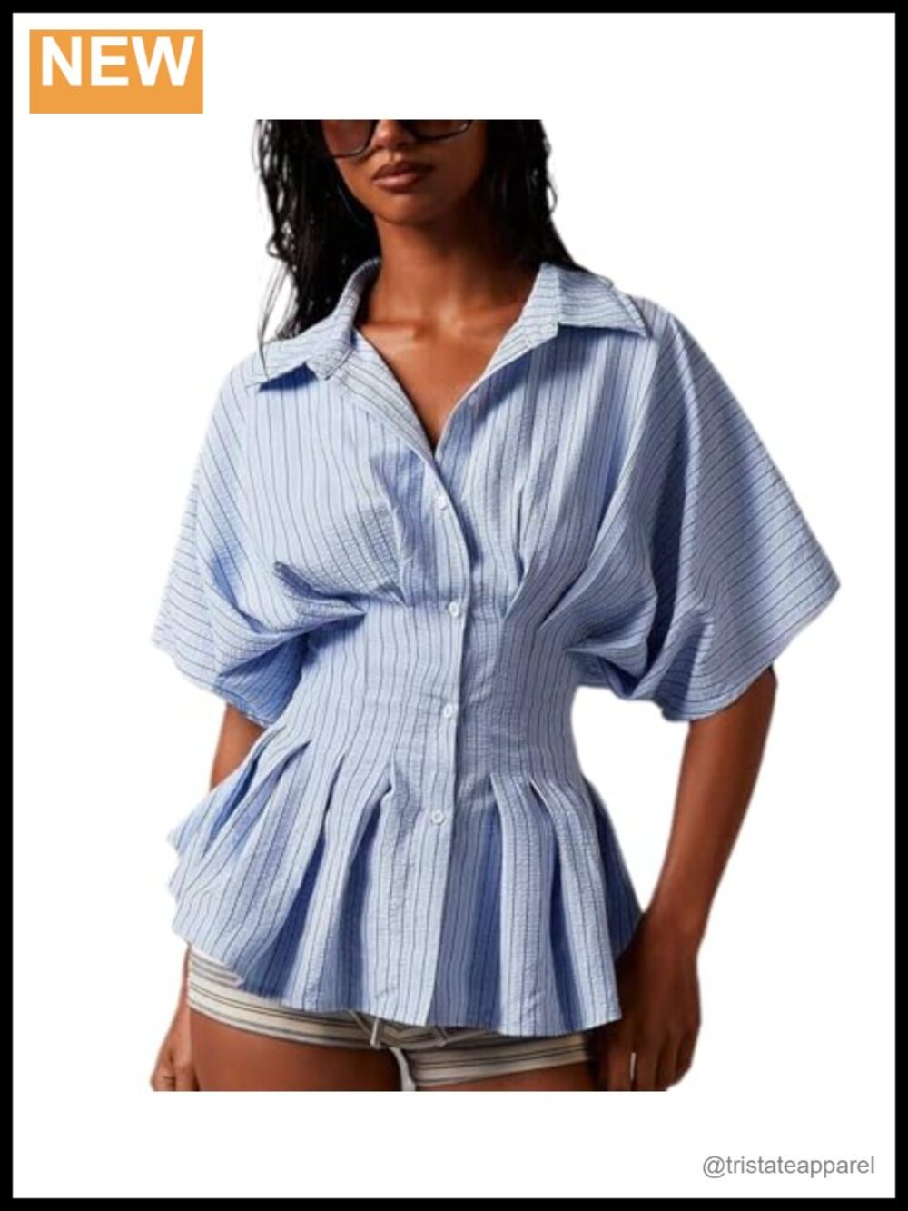 Y2K Short Sleeve Button Down Shirt Women Cinched Waist Peplum Blouse